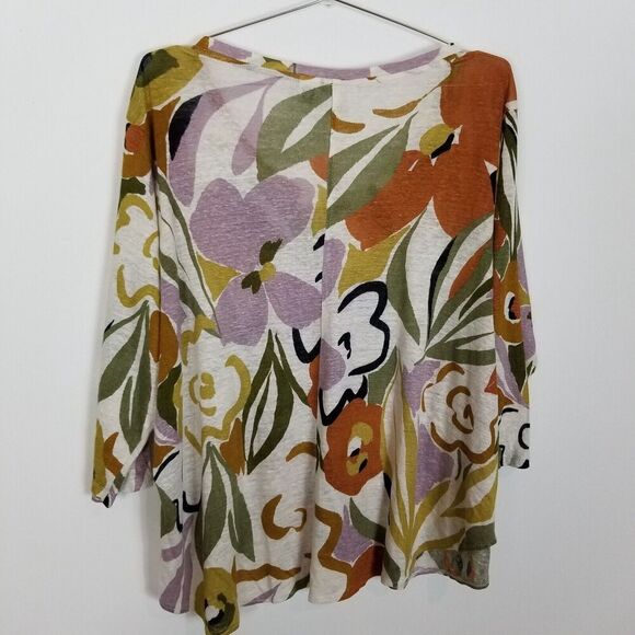 Rachel Zoe Women Plus  Linen Tunic Size 2X Top Artsy Floral Short Sleeves Blouse - Picture 2 of 4